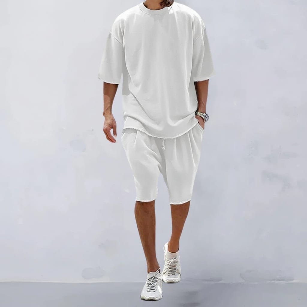 Men's Oversized Raw Hem Tee & Shorts Co-ord Set