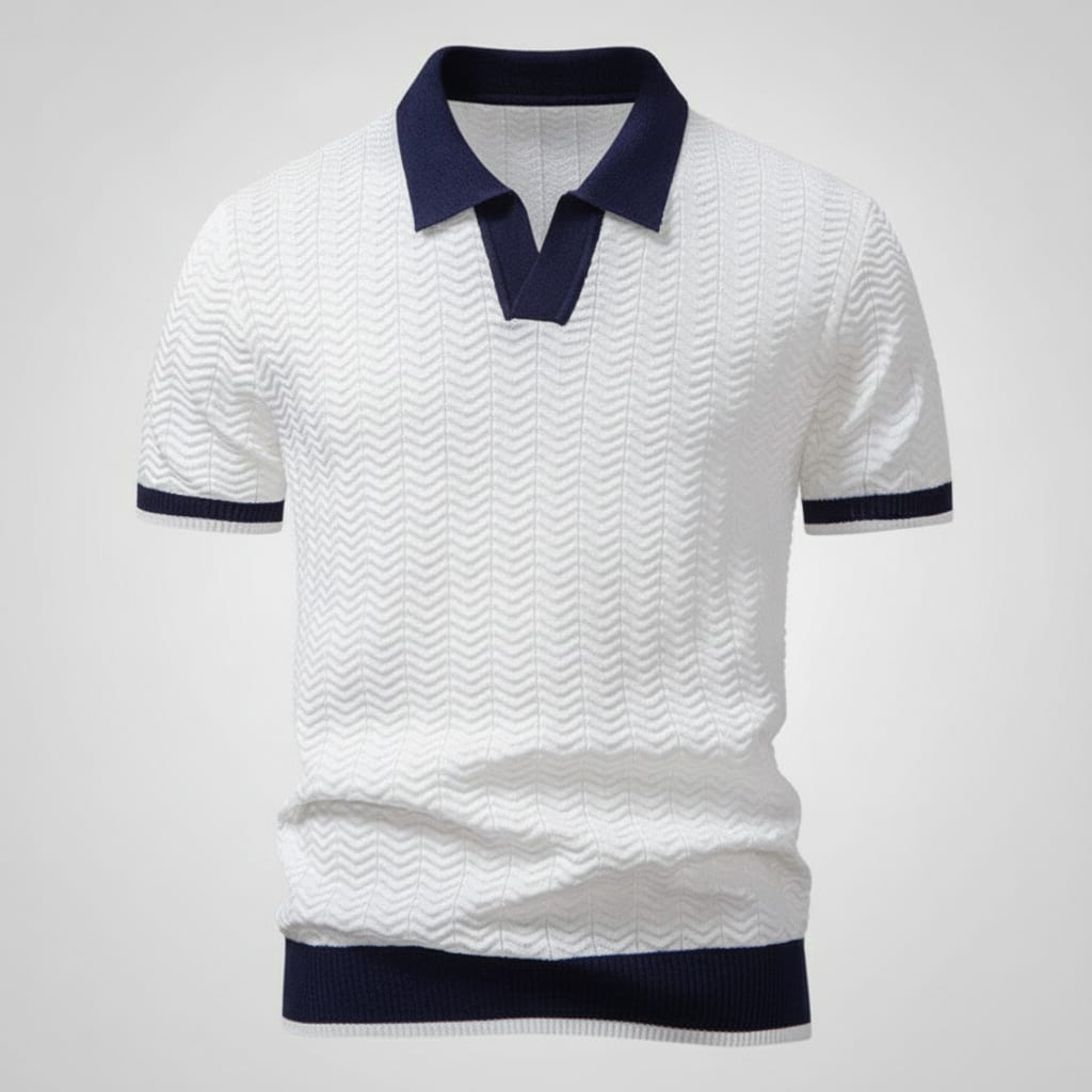 Men's Textured Knit Polo Shirt with Contrast Collar