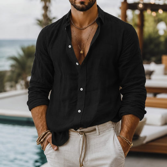 Men's Relaxed Fit Linen Button-Up Shirt