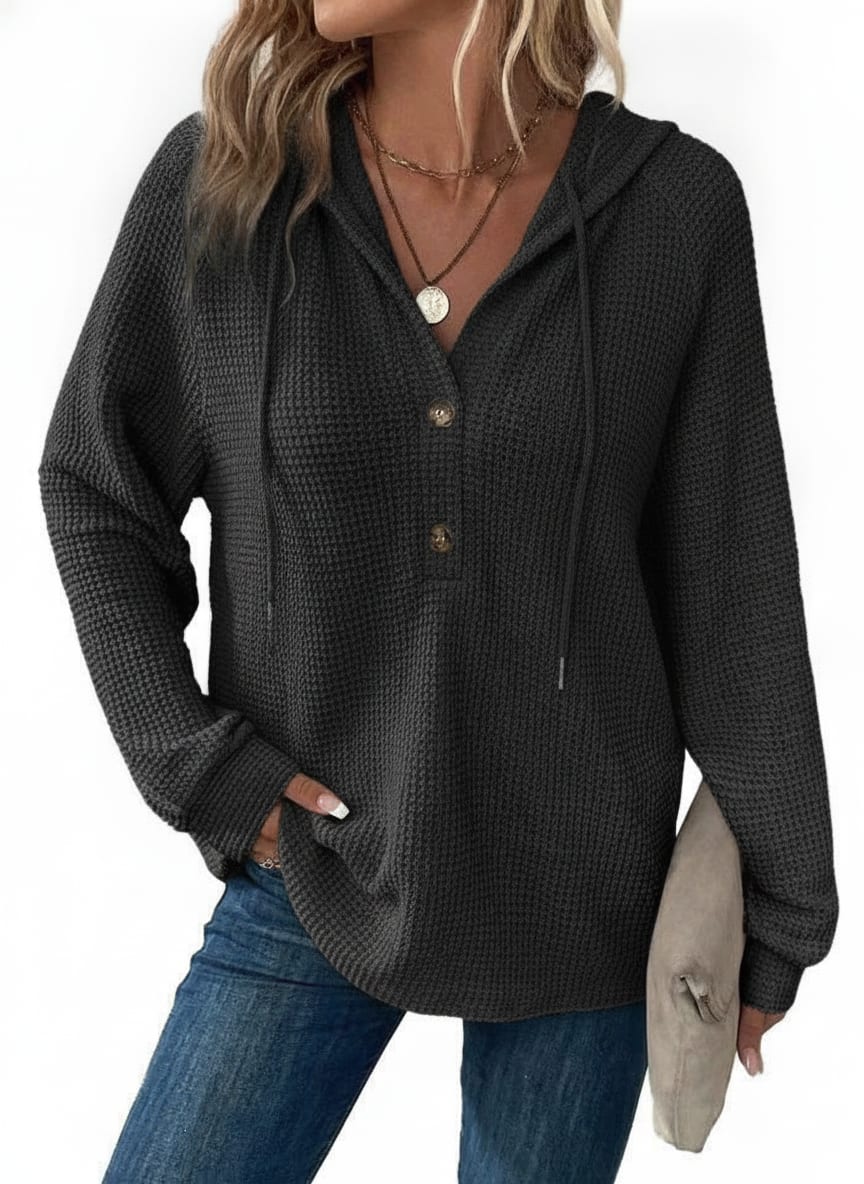 Textured Waffle Knit Pullover Hoodie