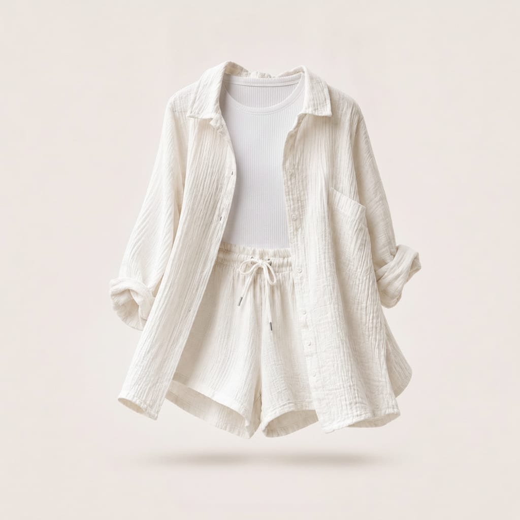 Women's Crinkled Muslin Shirt & Shorts Set