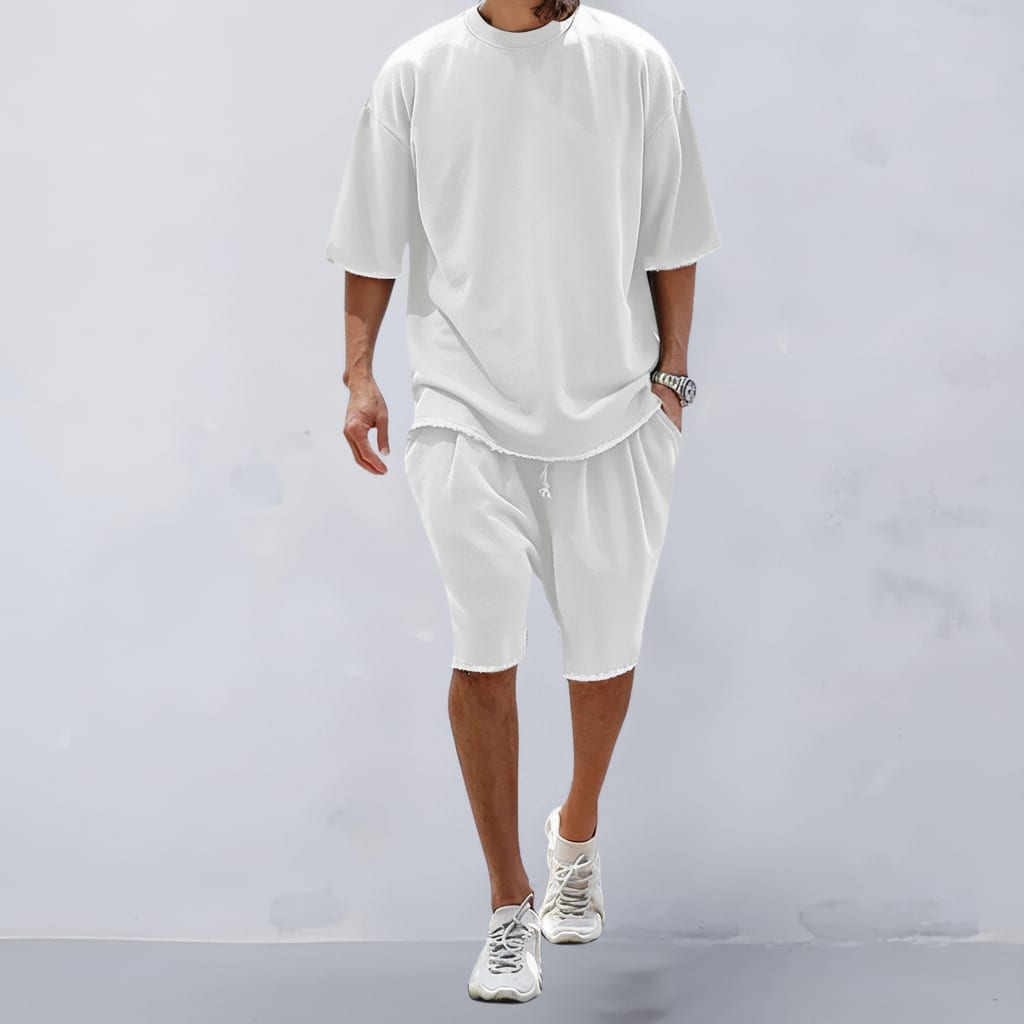 Men's Oversized T-Shirt & Shorts Set | Raw Hem 2-Piece Co-ord