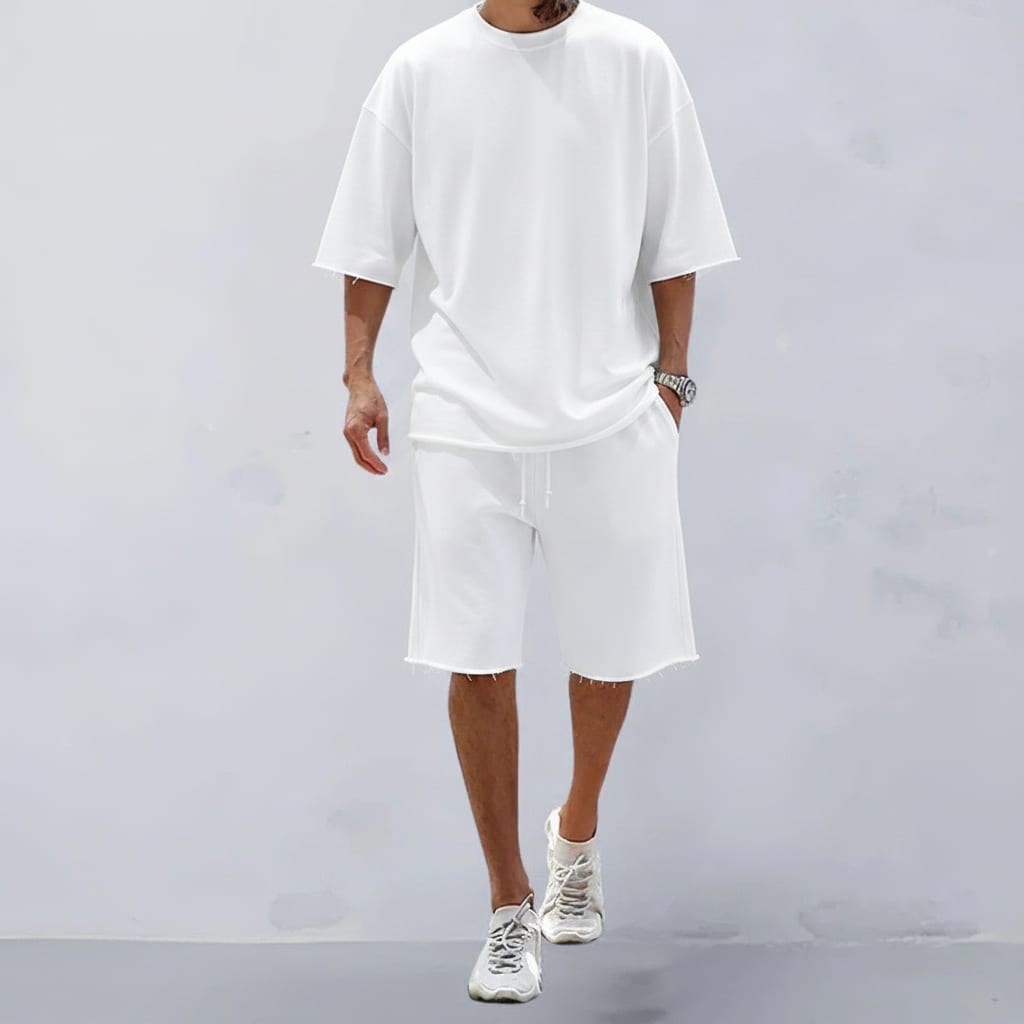 Men's Oversized T-Shirt & Shorts Set | Raw Hem 2-Piece Co-ord