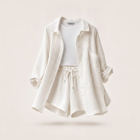 Women's Crinkled Muslin Cotton Shirt & Shorts Set