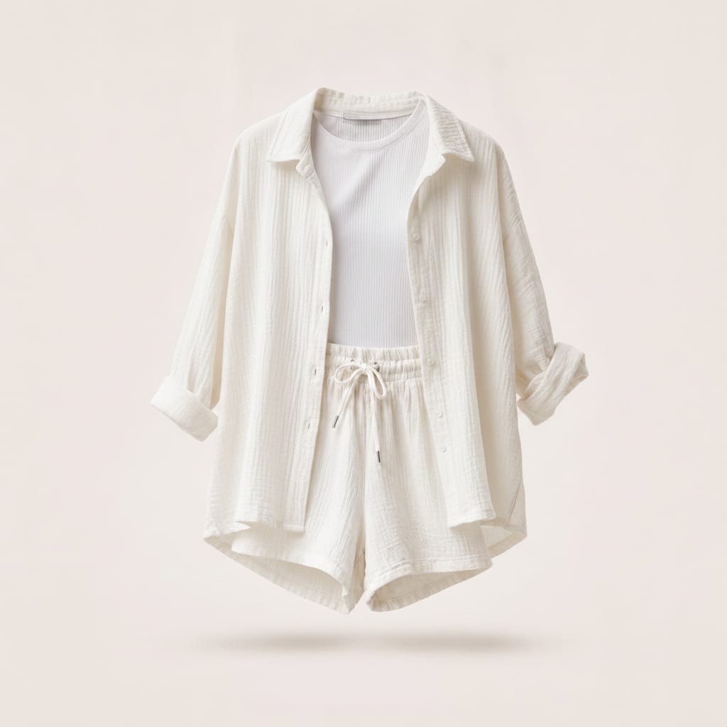 Women's Muslin Crinkled Shirt & Shorts Set