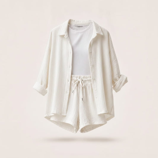 Women's Muslin Crinkled Shirt & Shorts Set