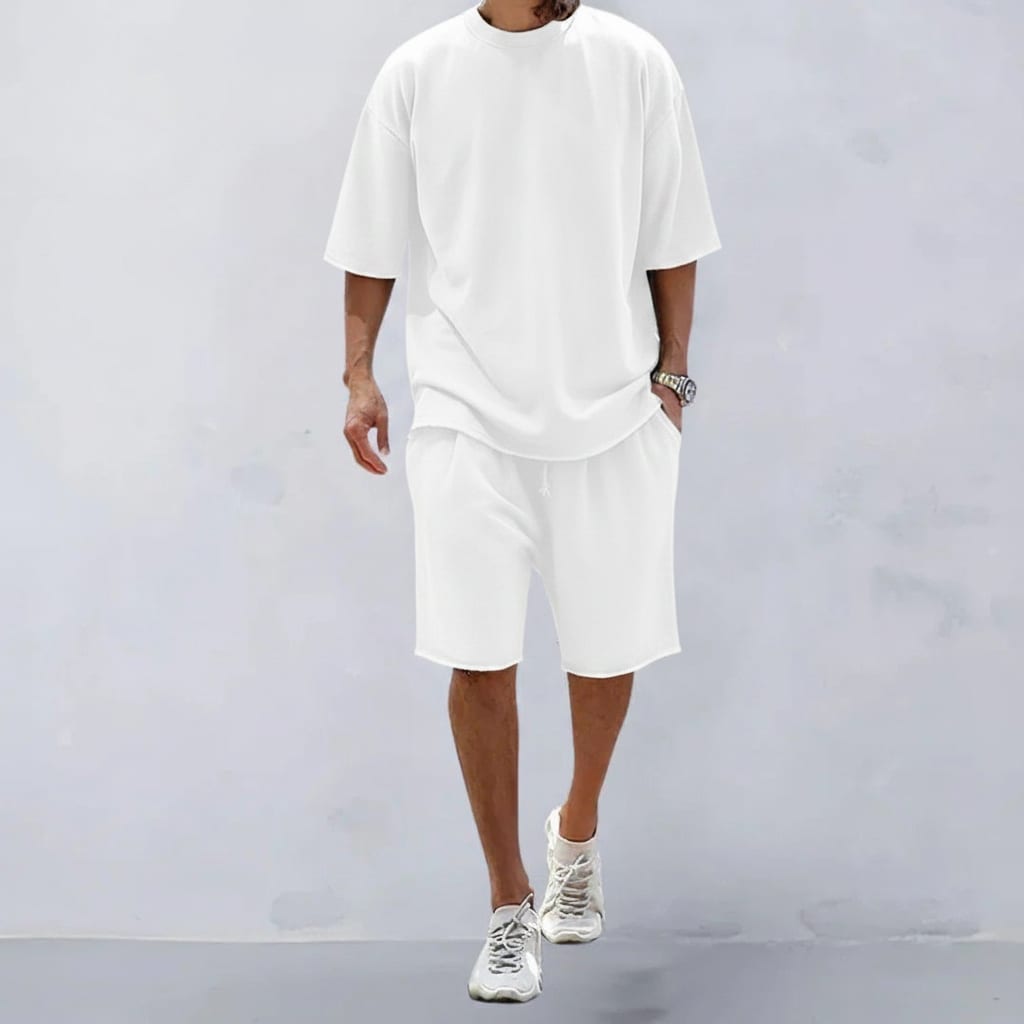 Men's Oversized T-Shirt & Shorts Set - Raw Hem Co-ord