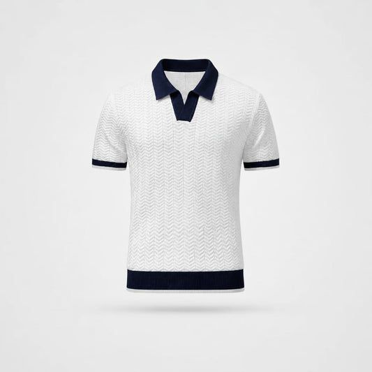 Men's Knit Polo Shirt with Contrast Collar & V-Neck