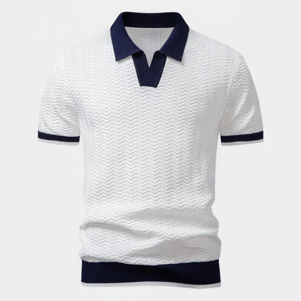Men's Textured Knit Polo Shirt with Contrast Collar