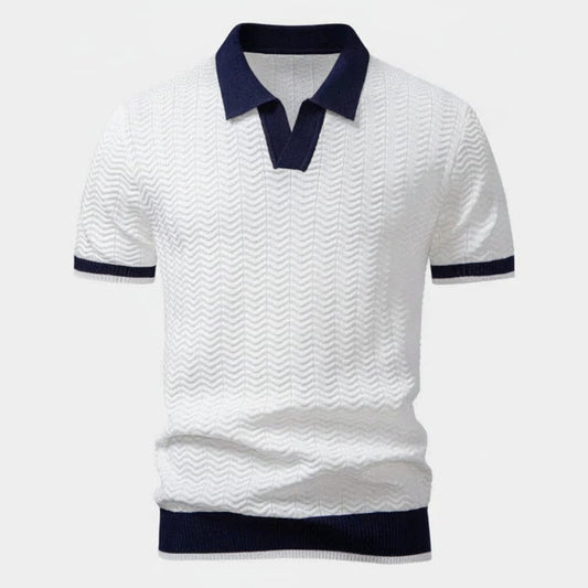 Men's Textured Knit Polo Shirt with Contrast Collar