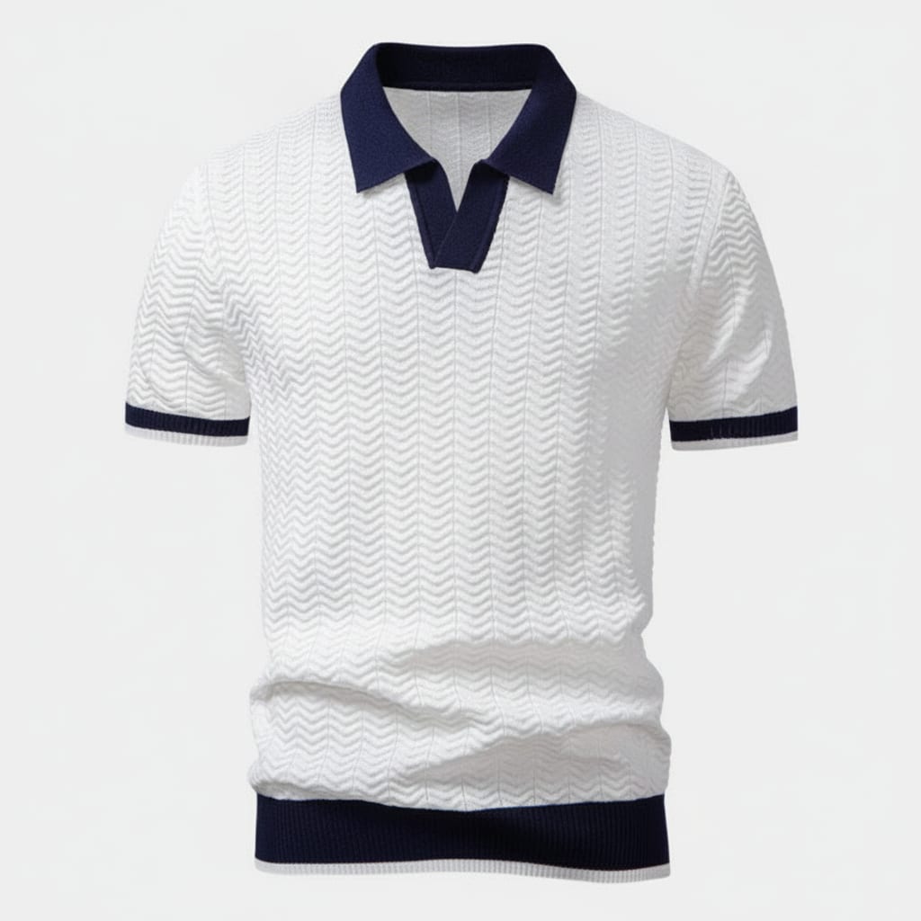 Men's Textured Knit Polo Shirt with Contrast Collar