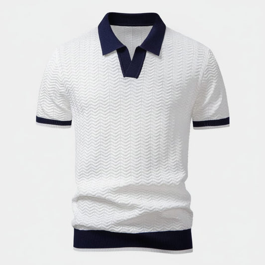 Men's Textured Knit Polo Shirt with Contrast Collar